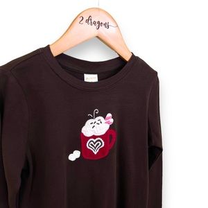 Gymboree: Brown long sleeve shirt, with appliqué coffee mug and heart.